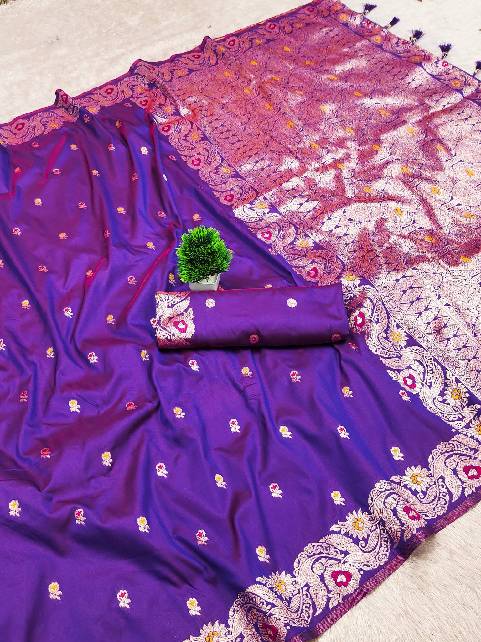 Violet Pink Shahi Banarasi Silk Saree with Meenakari Rich Pallu